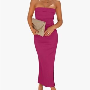 Small Zesica Women’s Summer Strapless Bodycon Midi Dress Sleeveless